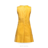 Women's Studded Yellow Leather A-Line Mini Dress – view 4