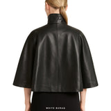Women's Black Nappa Leather High-Neck Capelet – view 2