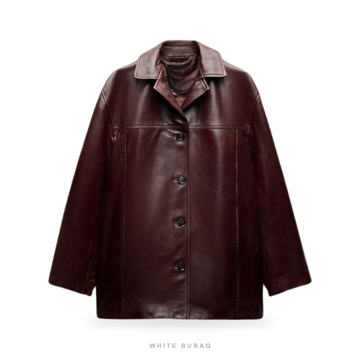 Women's Burgundy Leather Lapel Shirt Jacket