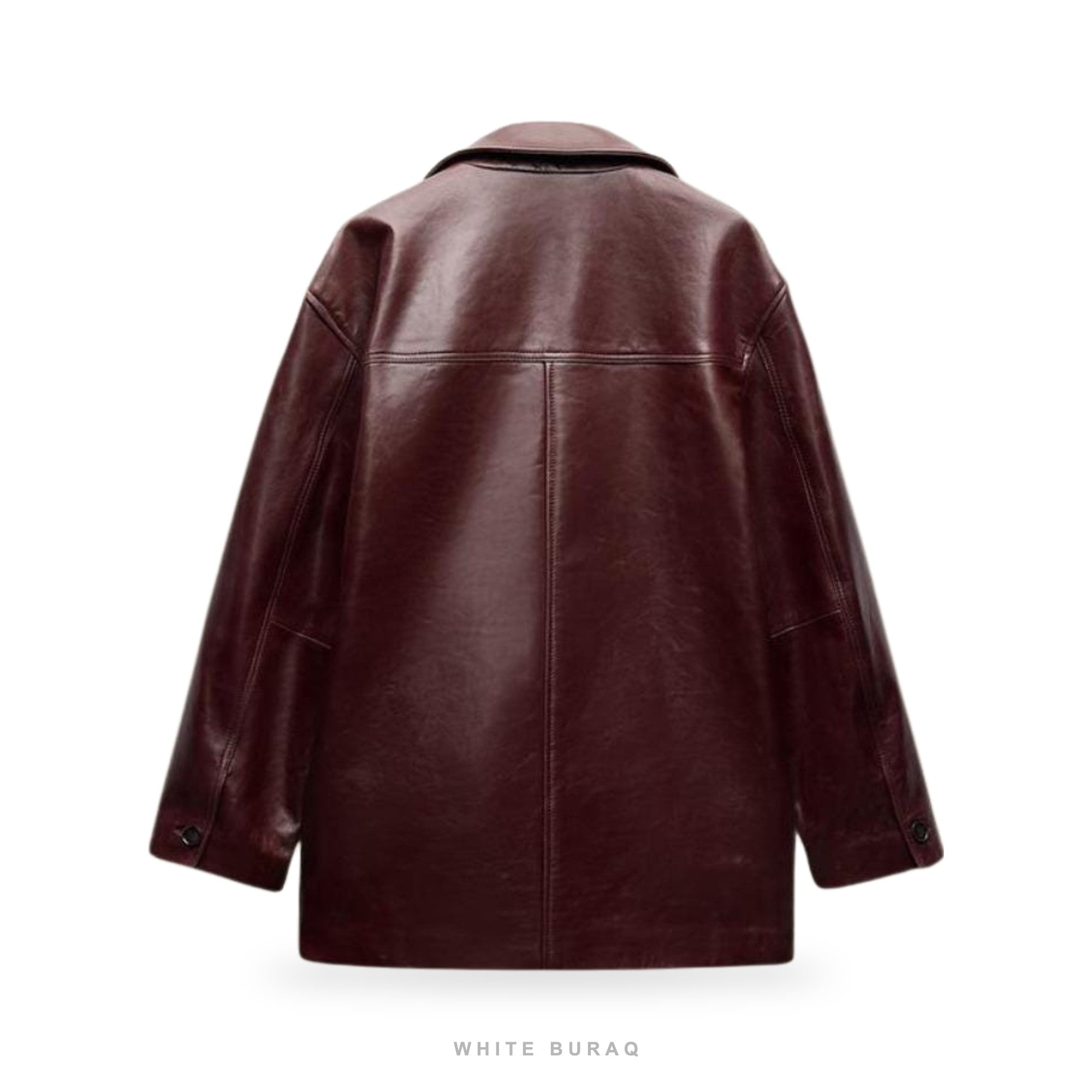 Women's Burgundy Leather Lapel Shirt Jacket – view 4