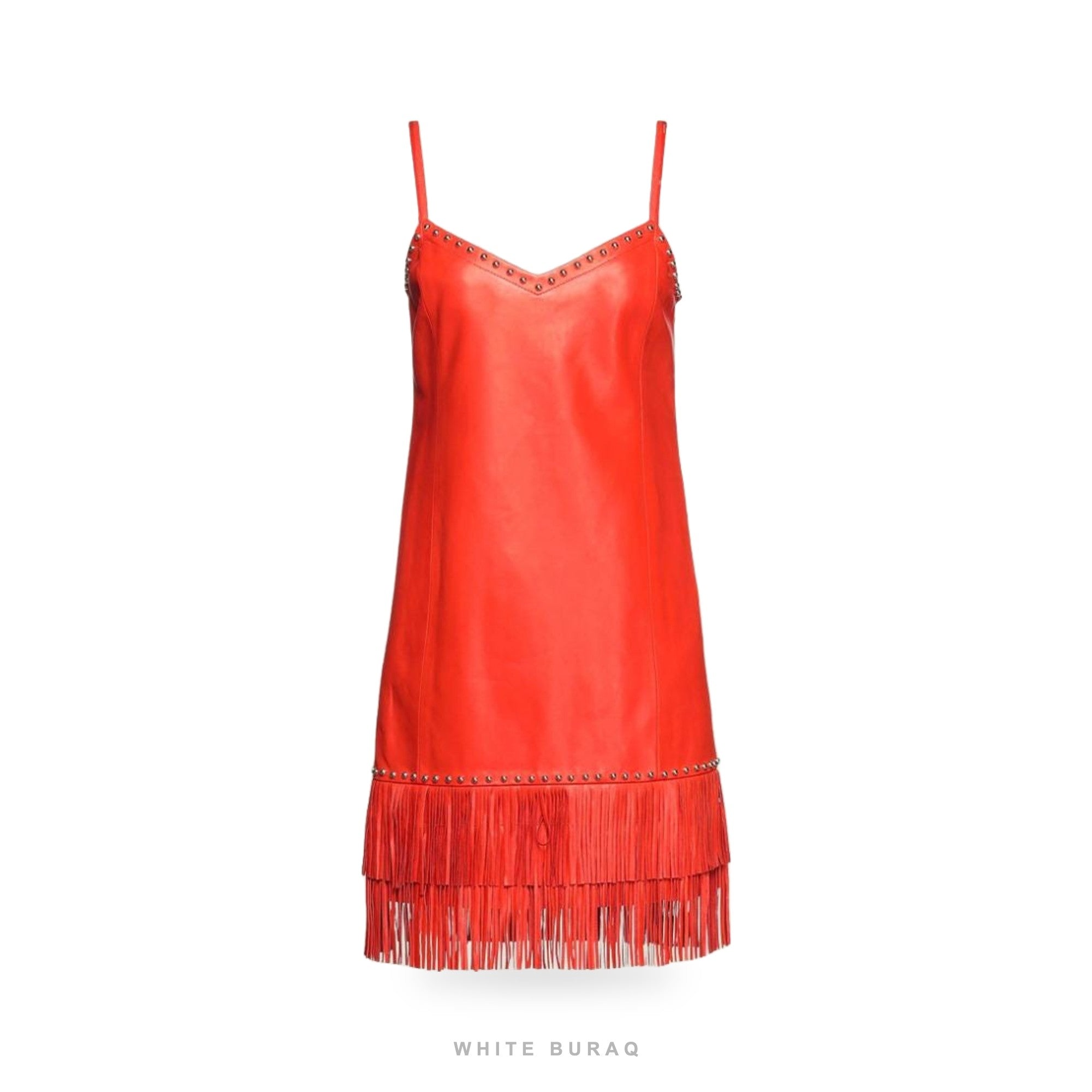 Women's Red Leather Fringe Western Mini Dress