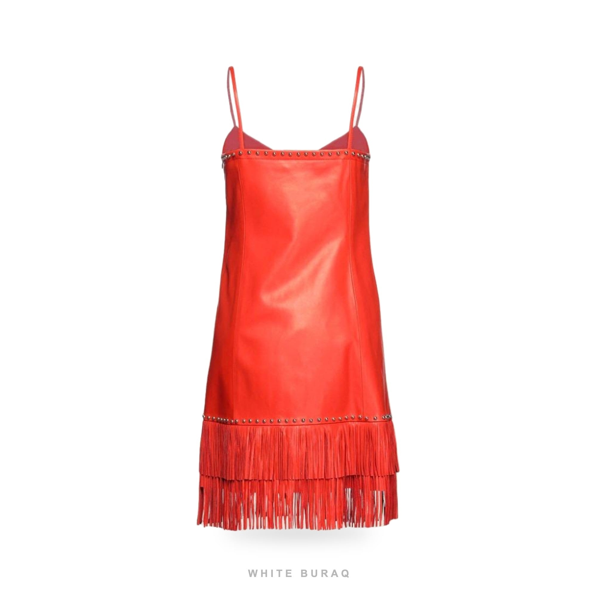Women's Red Leather Fringe Western Mini Dress – view 2