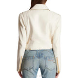 Women's White Lambskin Belted Biker with Gold Hardware – view 2