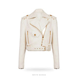 Women's White Lambskin Belted Biker with Gold Hardware – view 3