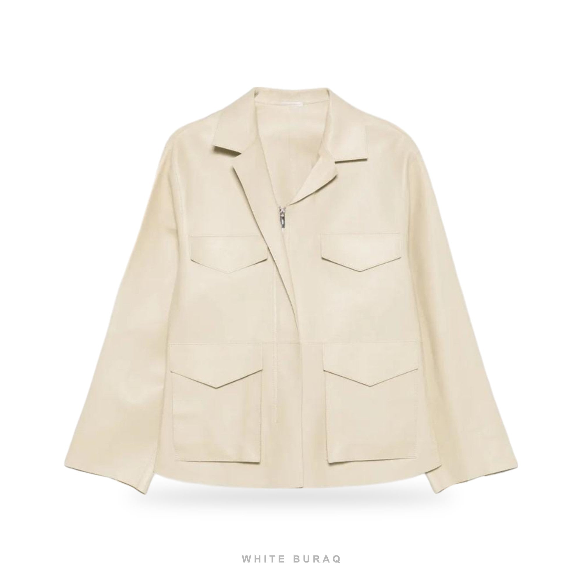 Women's Beige Lambskin Four-Pocket Utility Jacket – view 3