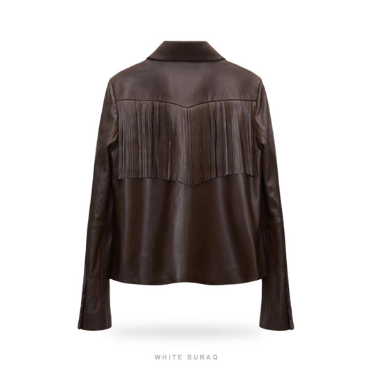 Women's Dark Brown Leather Western Fringe Jacket – view 2