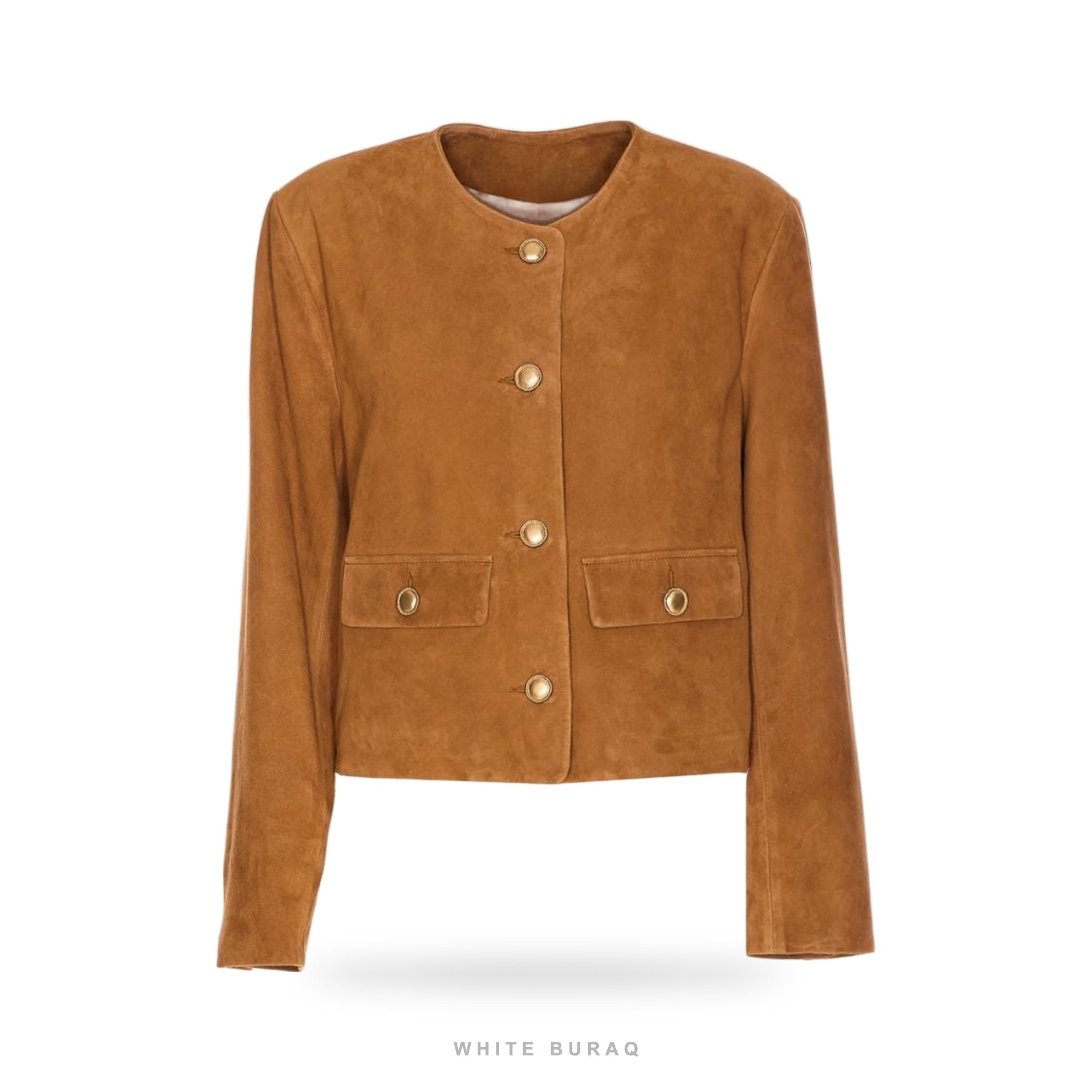 Women's Camel Suede Cropped Blazer with Gold Buttons