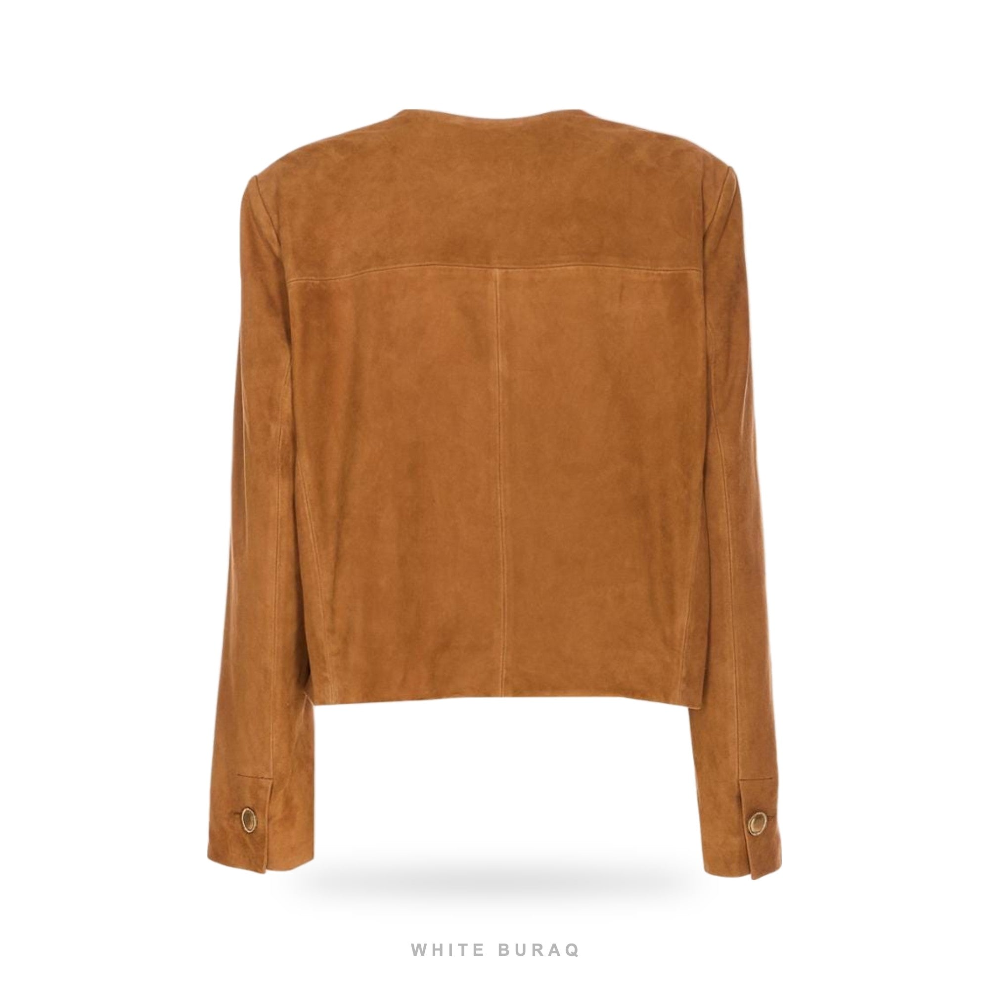 Women's Camel Suede Cropped Blazer with Gold Buttons – view 2