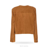 Women's Camel Suede Cropped Blazer with Gold Buttons – view 2