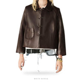 Women's Brown Sheepskin Peter Pan Collar Jacket