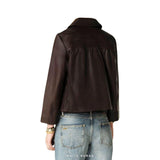 Women's Brown Sheepskin Peter Pan Collar Jacket – view 2