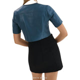 Women's Blue Sheepskin Short-Sleeve Cropped Moto – view 4