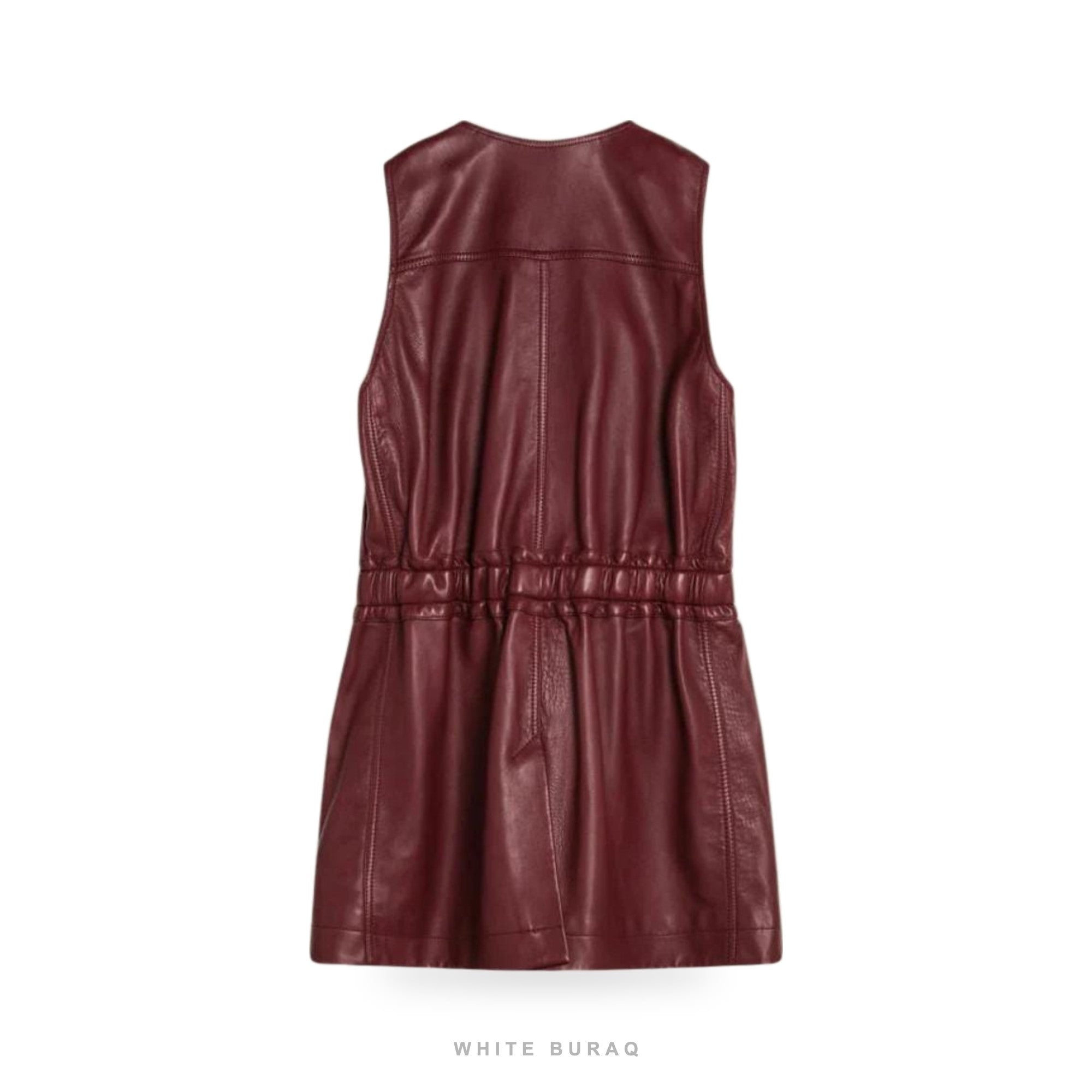 Women's Burgundy Lambskin Belted Vest with Pockets – view 2