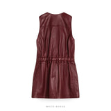 Women's Burgundy Lambskin Belted Vest with Pockets – view 4
