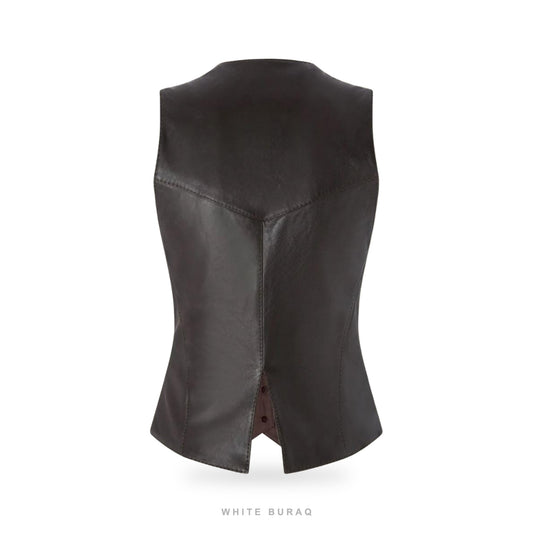 Women's Vintage Brown Lambskin Tailored Vest – view 2