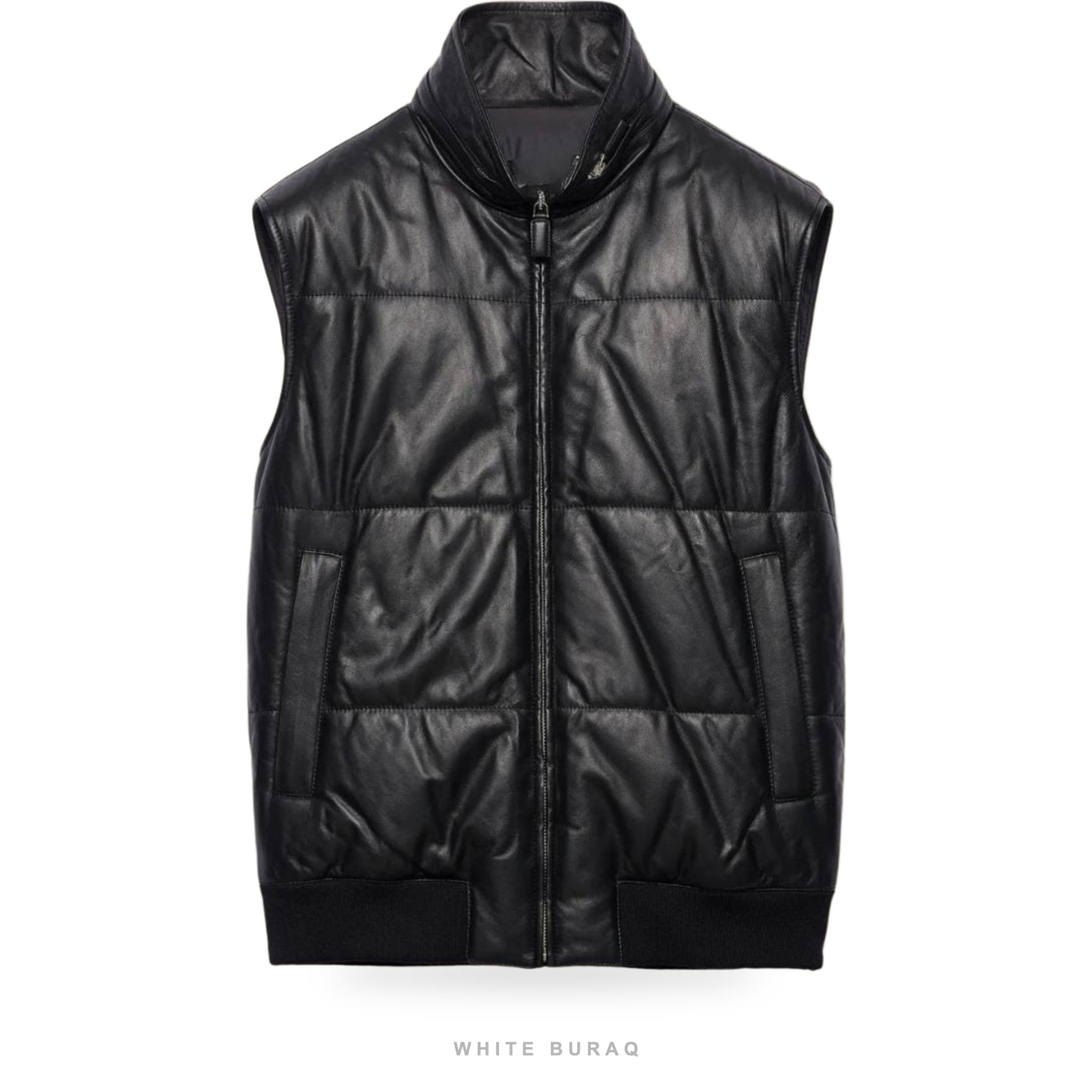 Men's Black Nappa Leather Padded Gilet