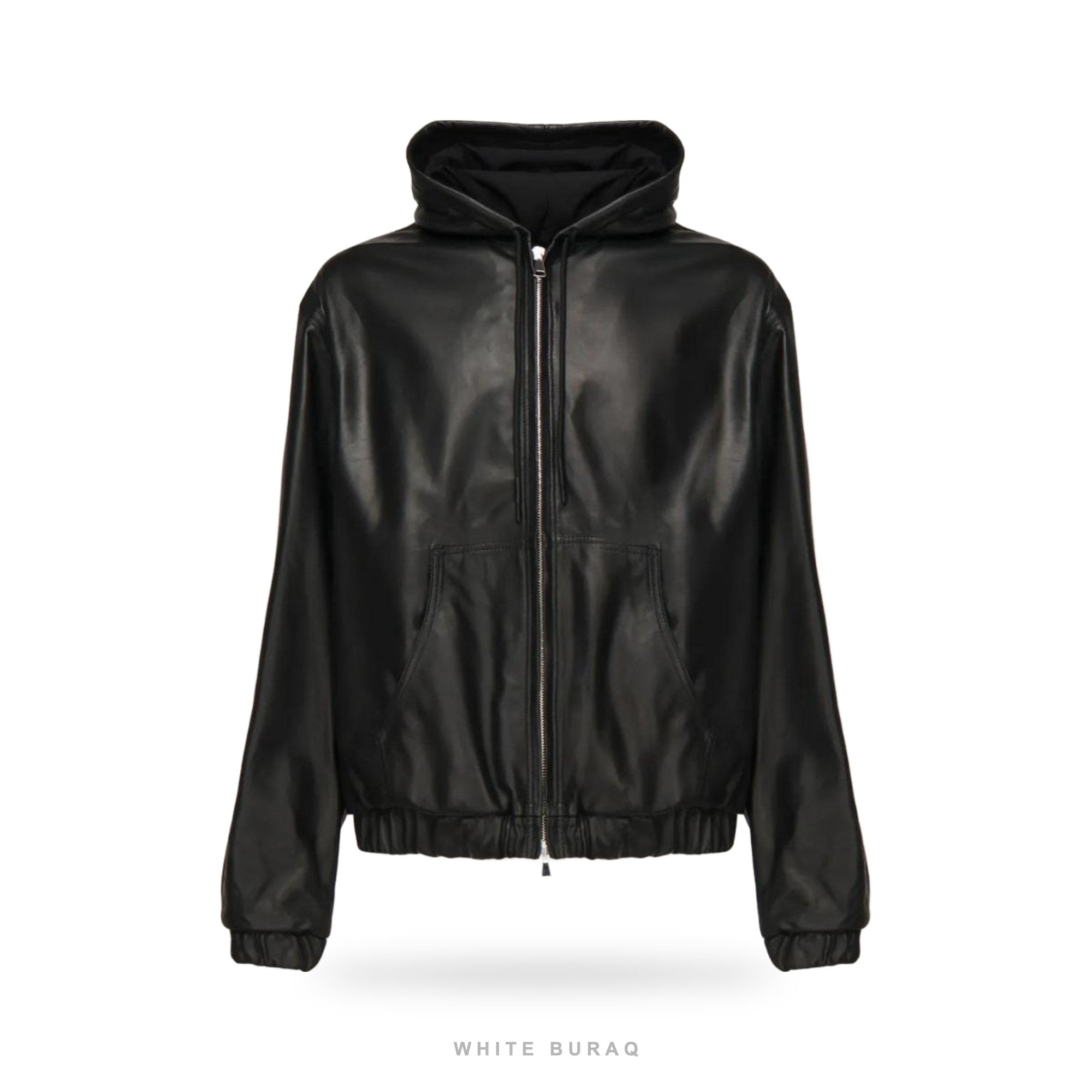 Men's Black Lambskin Leather Hoodie Jacket