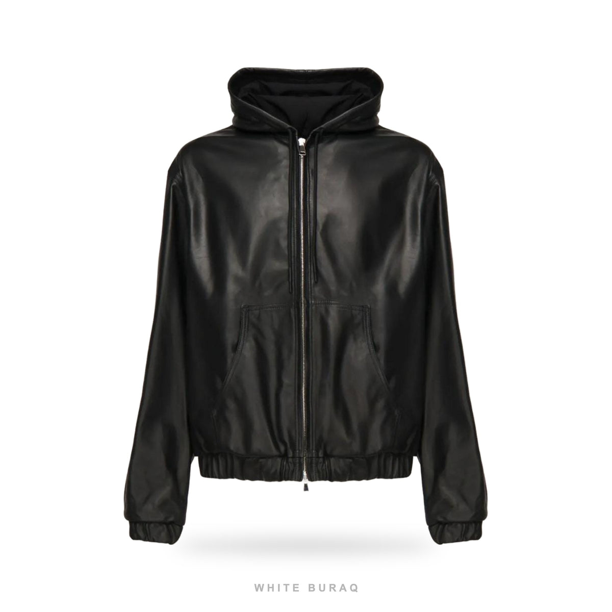 Men's Black Lambskin Leather Hoodie Jacket