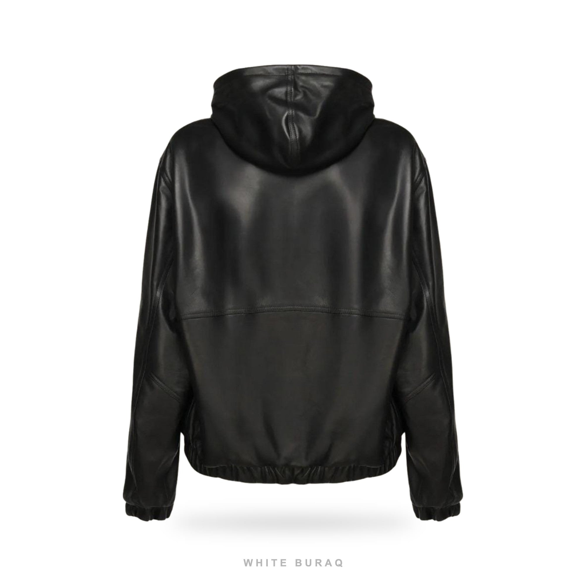 Men's Black Lambskin Leather Hoodie Jacket – view 2