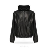 Men's Black Lambskin Leather Hoodie Jacket – view 3
