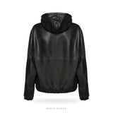 Men's Black Lambskin Leather Hoodie Jacket – view 4