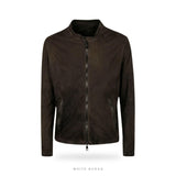 Men's Vintage Brown Suede Collarless Zip Jacket