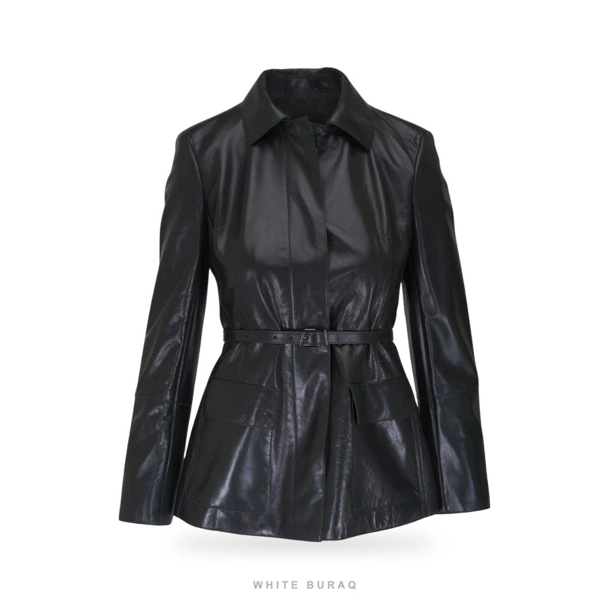 Women's Black Lambskin Belted Trench-Style Jacket