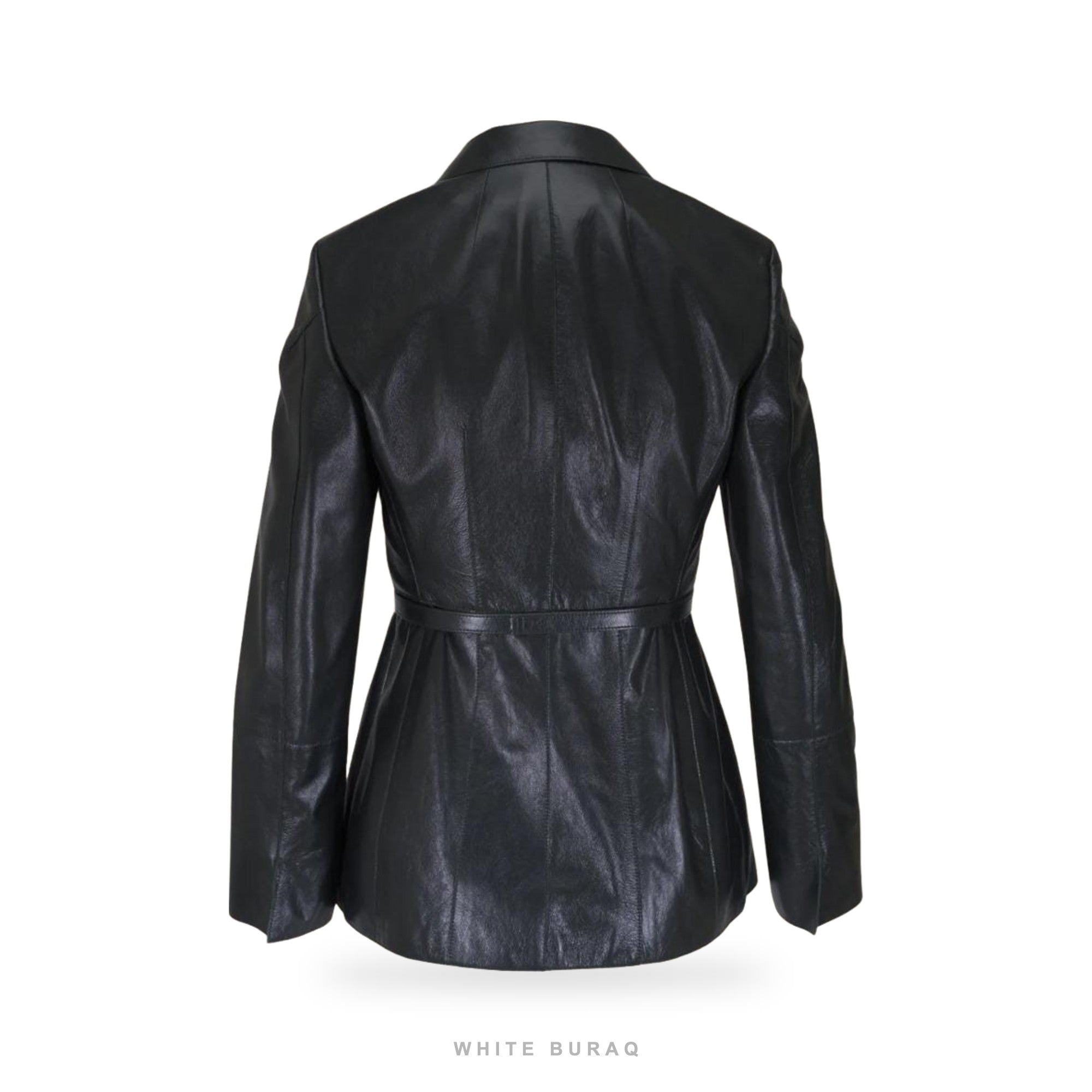 Women's Black Lambskin Belted Trench-Style Jacket – view 4