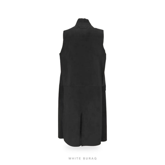 Women's Black Suede Long Vest Coat – view 2