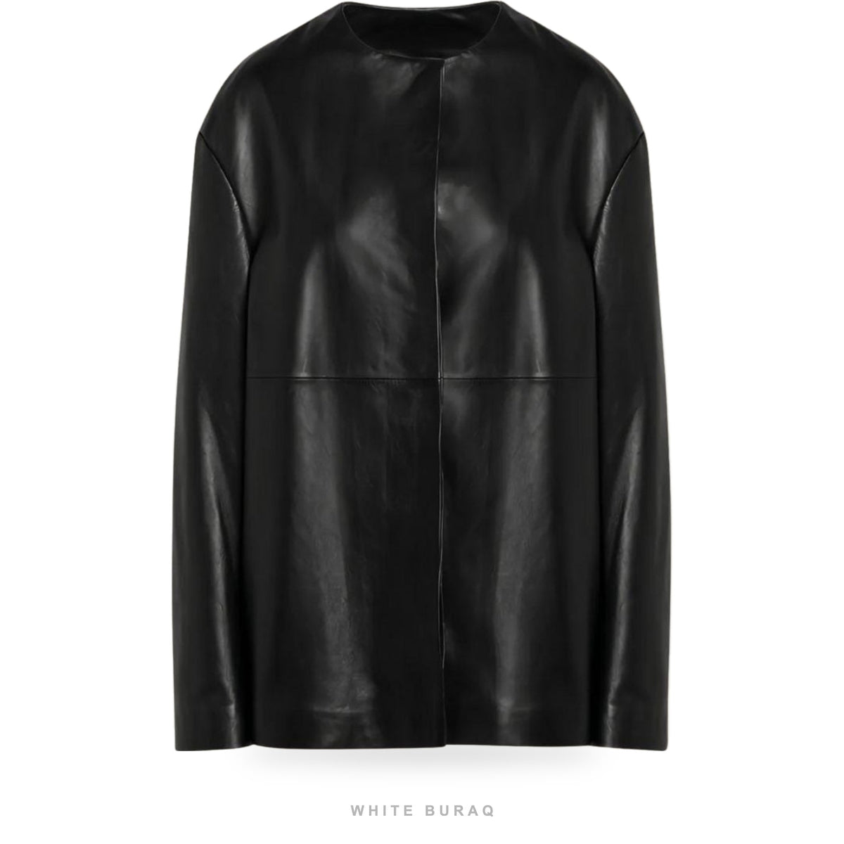 Women's Black Lambskin Crew-Neck Minimal Coat