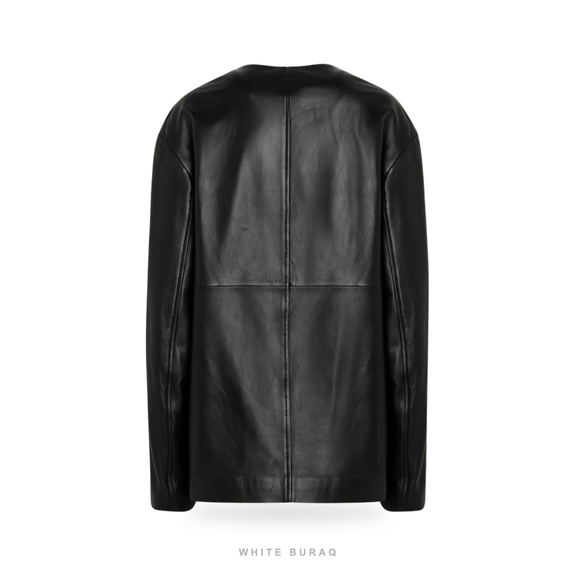 Women's Black Lambskin Crew-Neck Minimal Coat – view 4