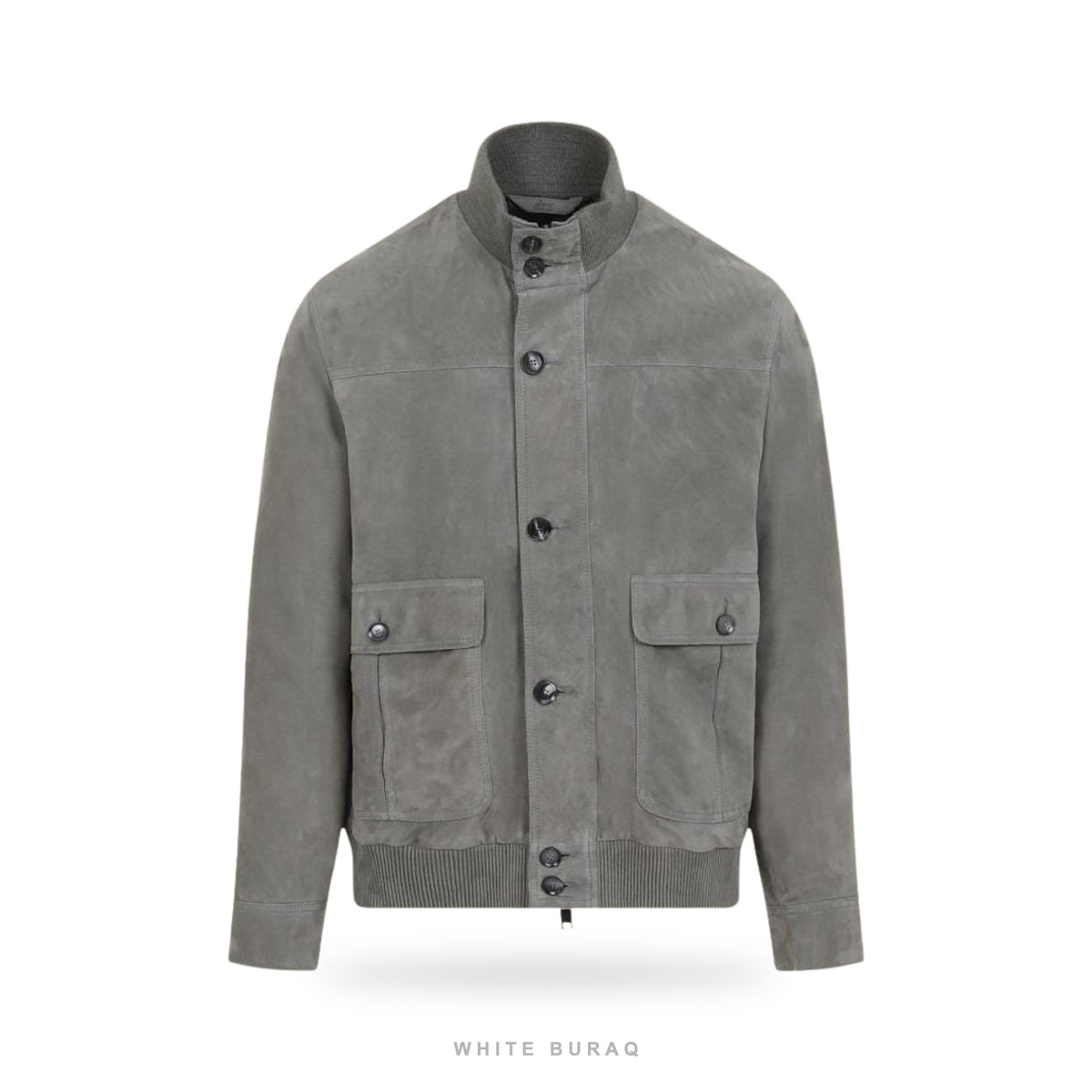 Men's Grey Suede Button Bomber Jacket