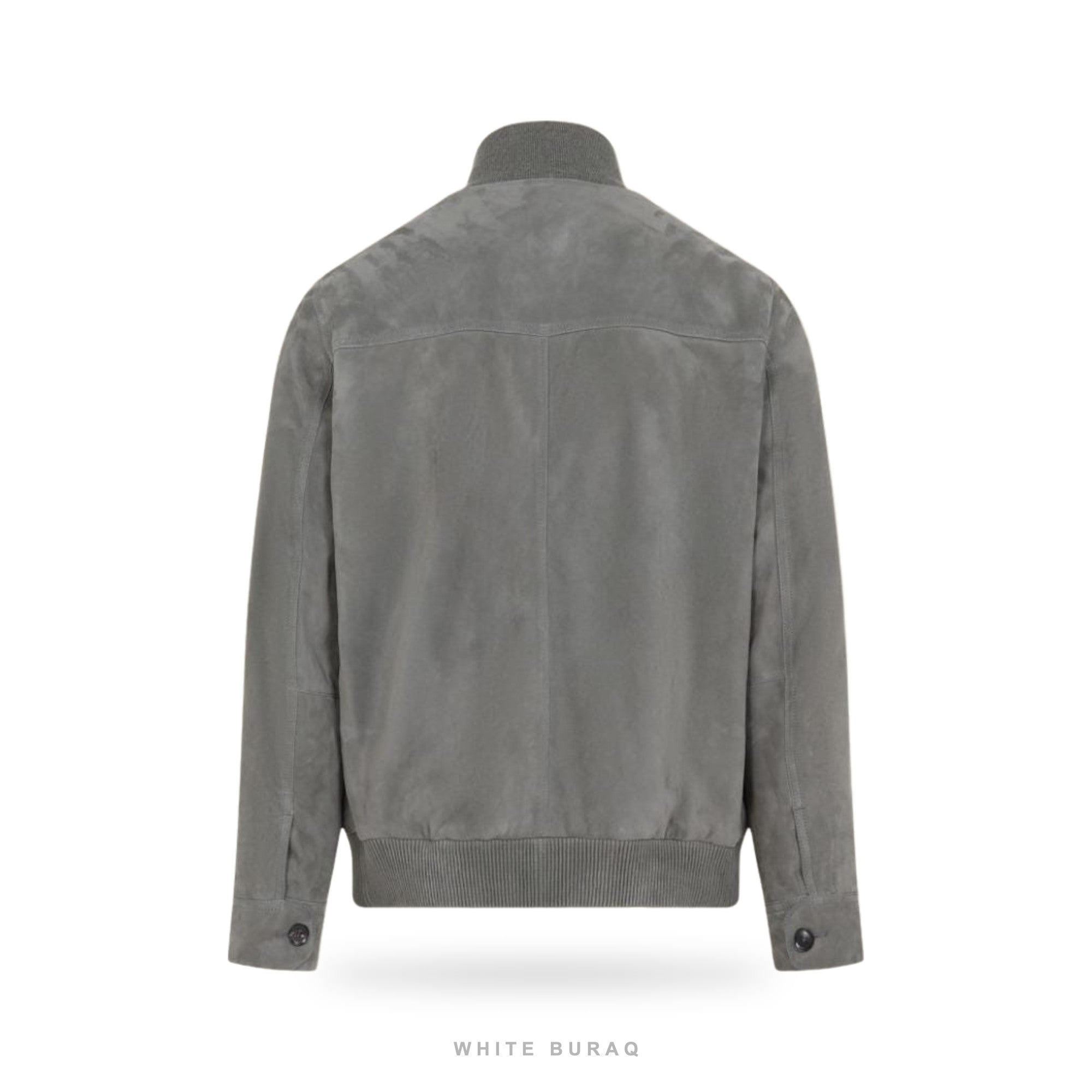 Men's Grey Suede Button Bomber Jacket – view 4
