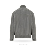 Men's Grey Suede Button Bomber Jacket – view 4