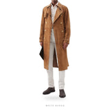 Men's Brown Calfskin Suede Belted Trench Coat – view 2