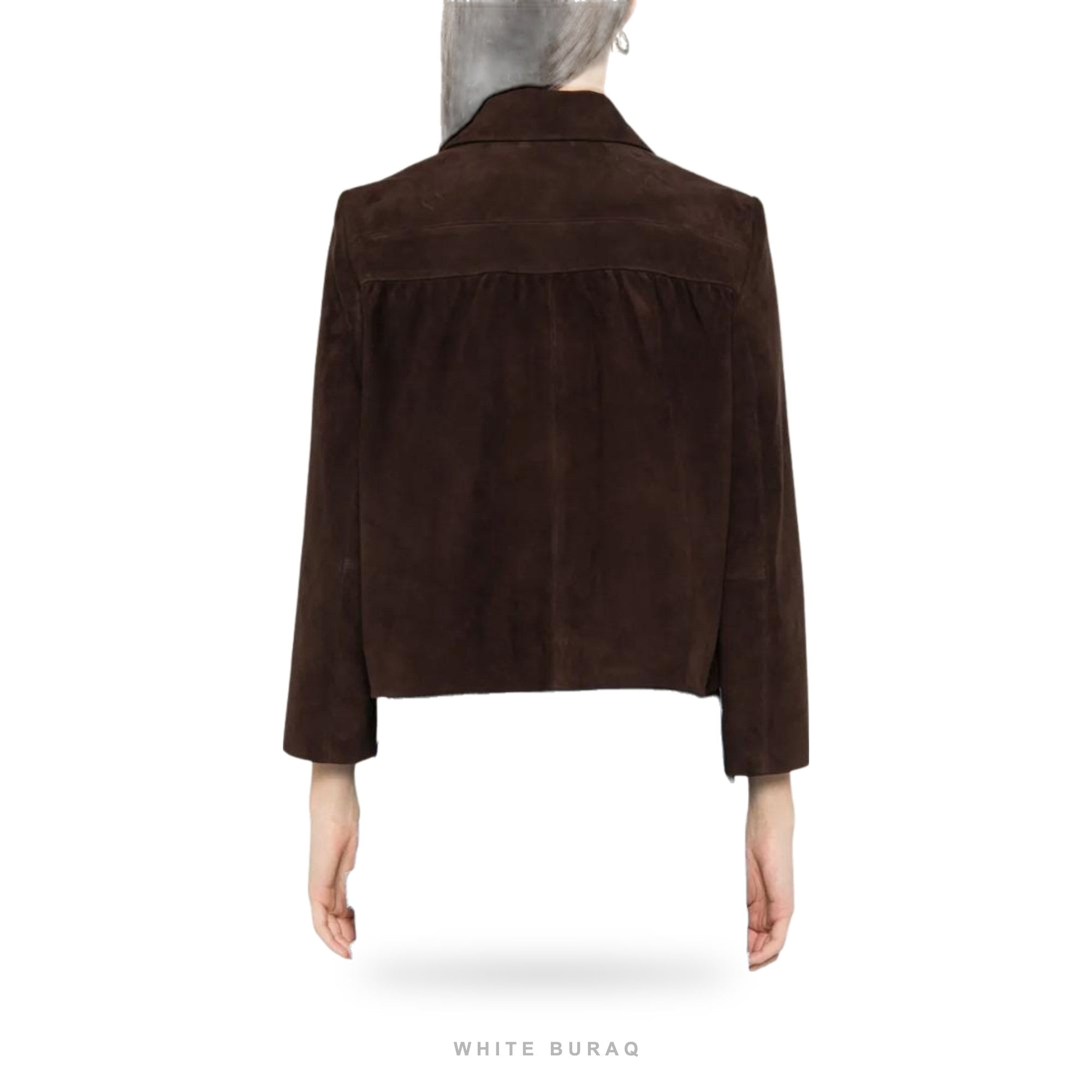 Women's Chocolate Suede Cropped Western Button-Up Jacket – view 2