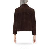 Women's Chocolate Suede Cropped Western Button-Up Jacket – view 4