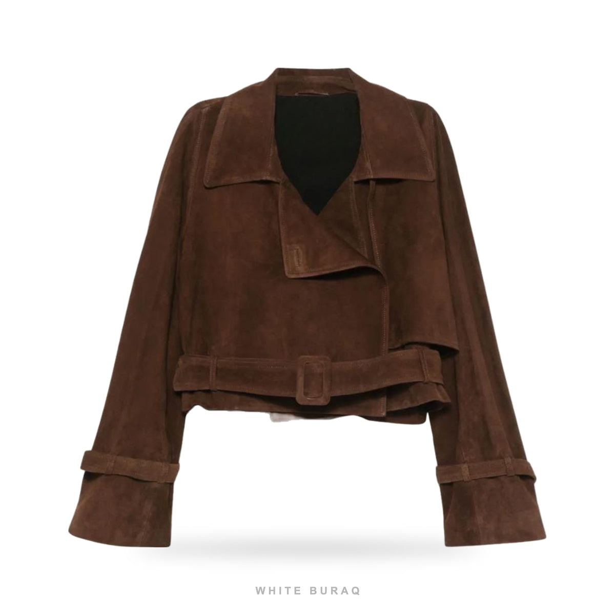 Women's Dark Brown Suede Belted Cropped Jacket