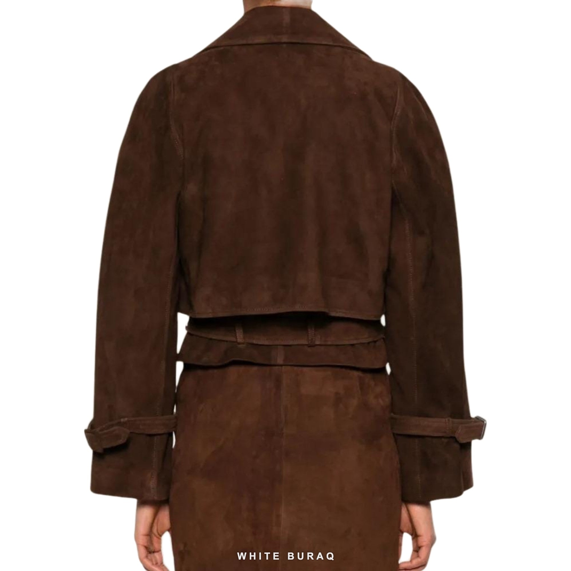 Women's Dark Brown Suede Belted Cropped Jacket – view 2