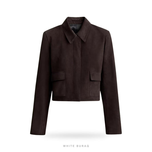 Women's Brown Suede Cropped Western Shirt Jacket