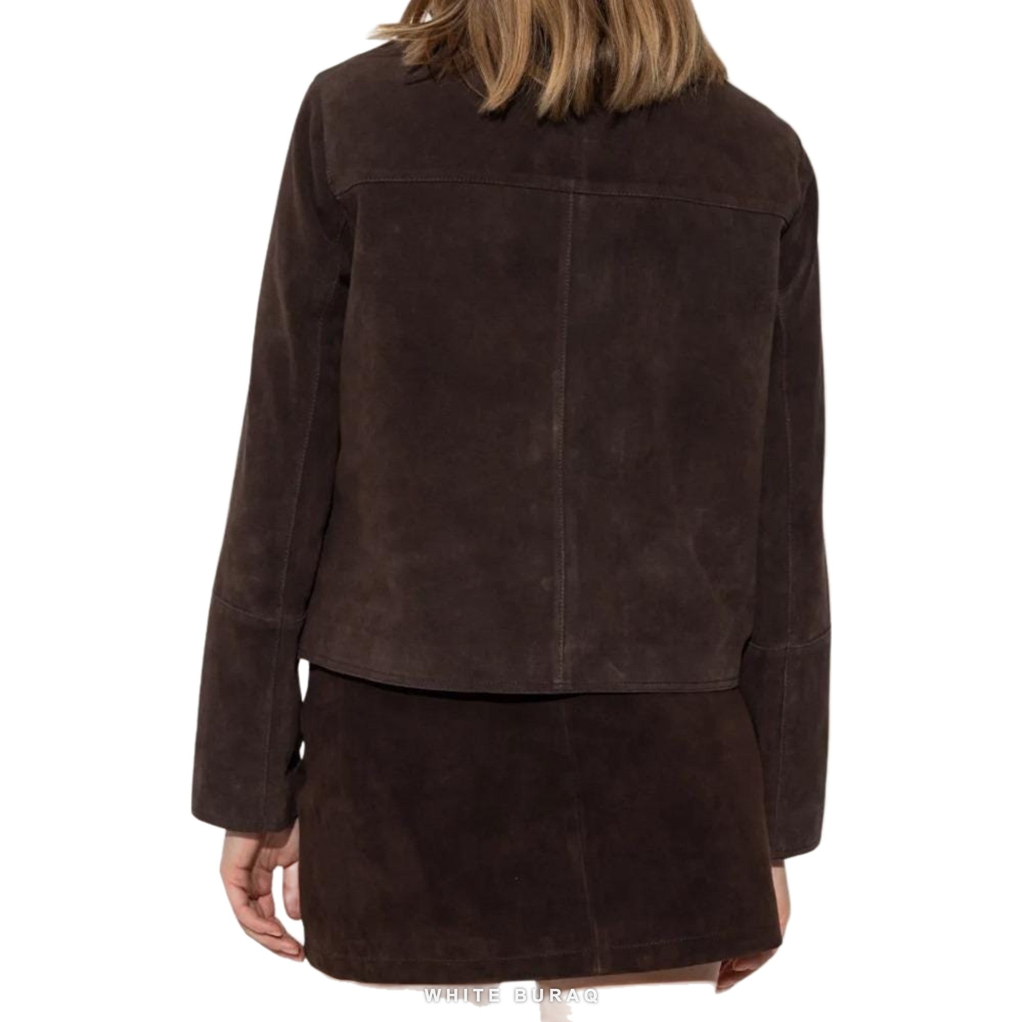Women's Coffee Brown Suede Cropped Button Jacket – view 2