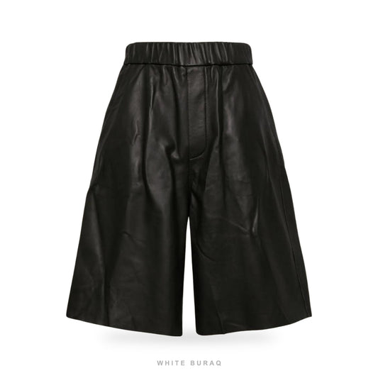 Men's Black Sheepskin Wide-Leg Leather Shorts