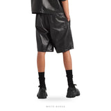 Men's Black Sheepskin Elastic-Waist Leather Shorts – view 2