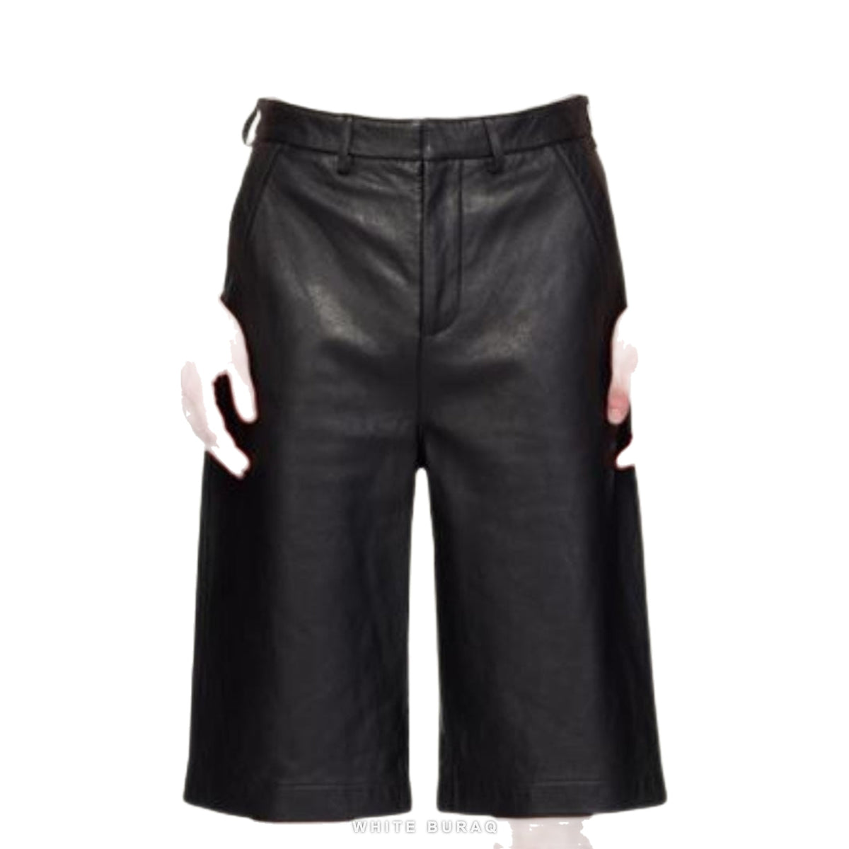 Men's Black Leather Knee-Length Biker Shorts