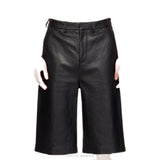 Men's Black Leather Knee-Length Biker Shorts