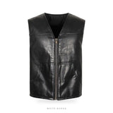 Men's Black Sheepskin V-Neck Zip Vest