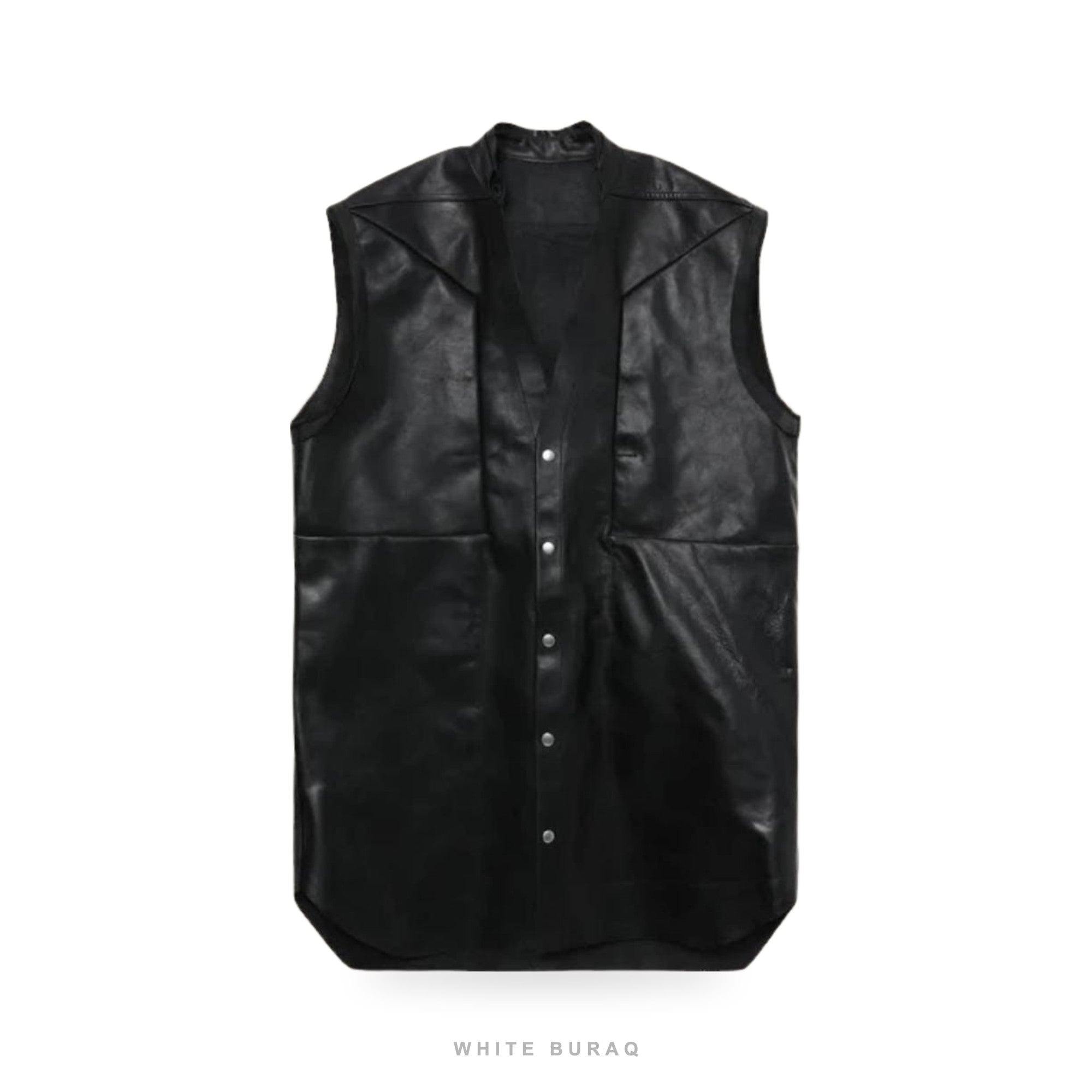 Men's Black Leather Longline Button Vest – view 3