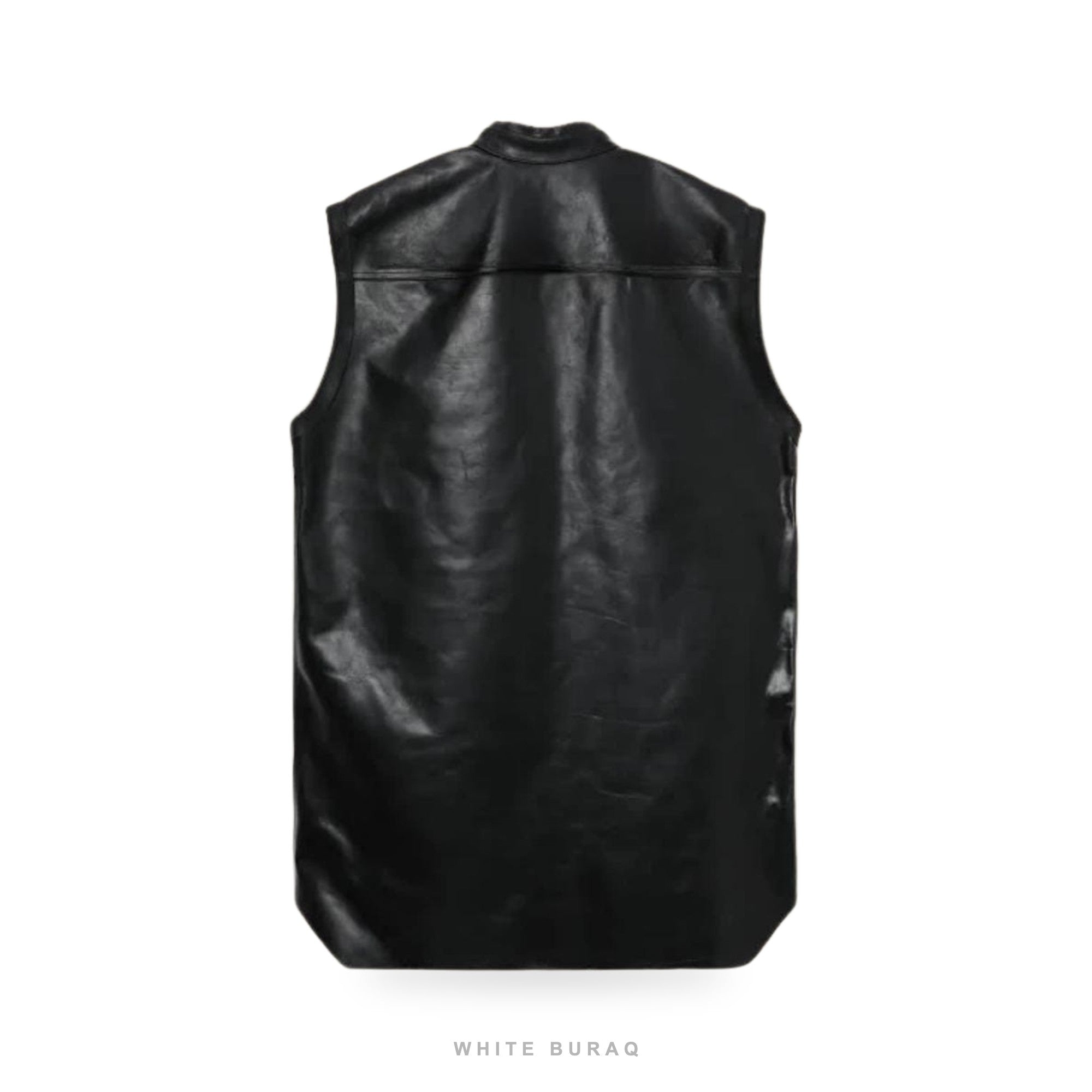 Men's Black Leather Longline Button Vest – view 4