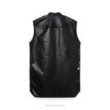 Men's Black Leather Longline Button Vest – view 4