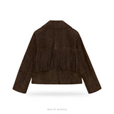 Women's Brown Suede Cropped Fringe Jacket – view 2
